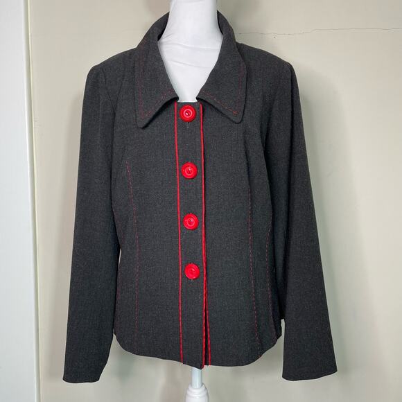 Vex Collection Dark  Charcoal Gray Red Stich Peplum Jacket - Picture 1 of 8